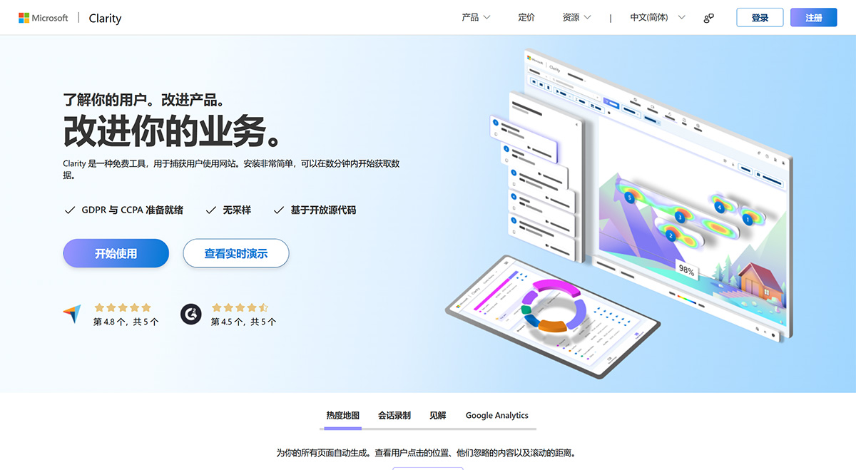 Microsoft Clarity中文版：免费的网站热力图分析工具